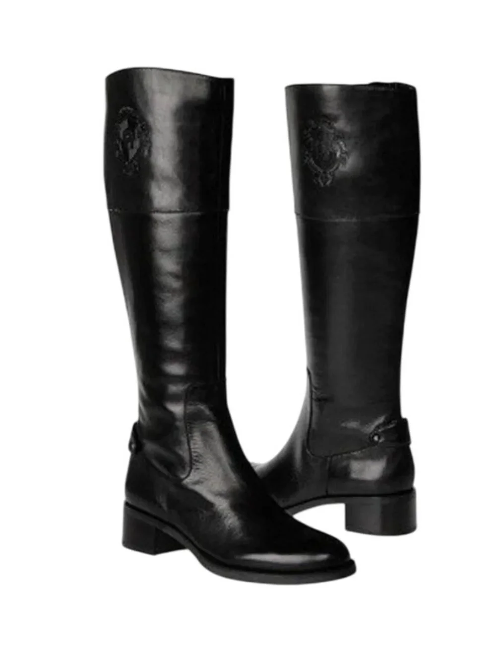 Etienne Aigner Womans Leather Boots Sz 9 Medium Knee High Boots Full Zip Side